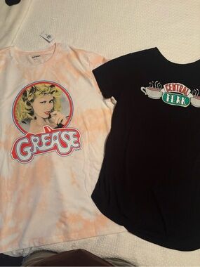 Old Navy Peach & White Grease Graphic Tee and black FRIENDS Central Perk Tee